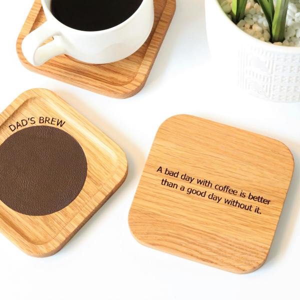 MijMoj Design Personalised Solid Oak And Leather Coaster