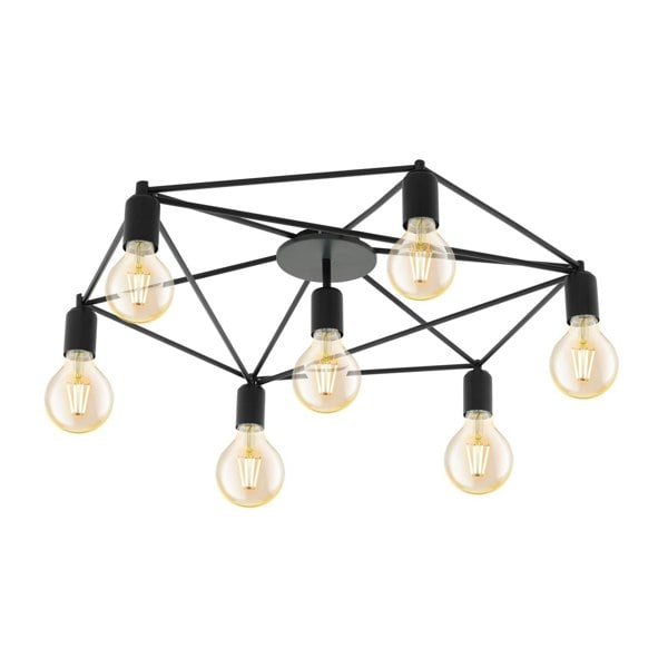 Wall Flush 7 Bulb Ceiling Light Colour Black Pentagon Shape Frame Bulb E27 7x60W Loops