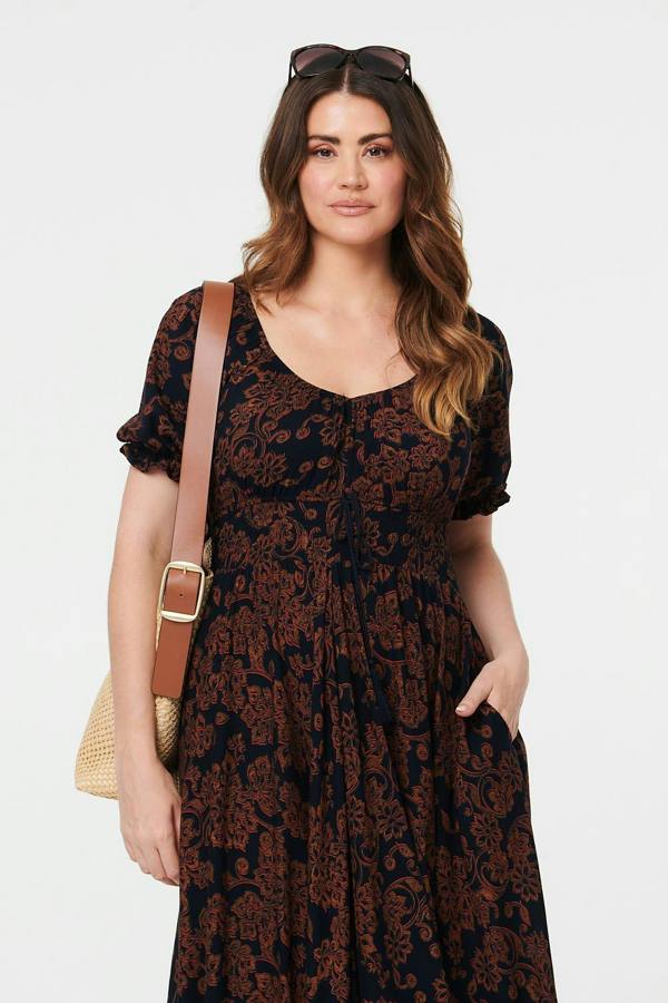 Black | Paisley Short Puff Sleeve Maxi Dress

