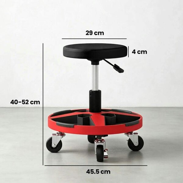 Rolling Mechanic Stool, 40-52 cm Height Adjustable Workshop Stool, 135kg 360° Swivel Roller Padded Creeper Seat, Black