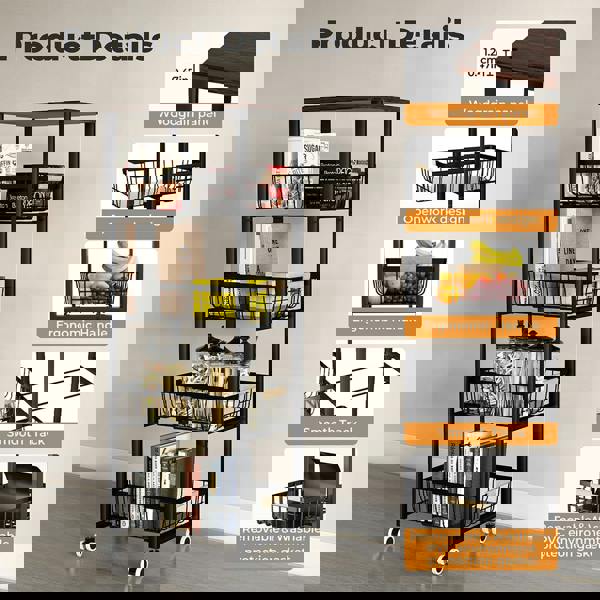 Levede 5 Tier Kitchen Trolley Storage Rack Cart Rolling Trolley Wheels Handle