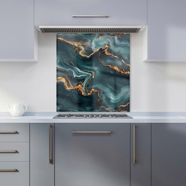 Warren Reed - Designer Gold, Blue Marble Effect Kitchen Splashback