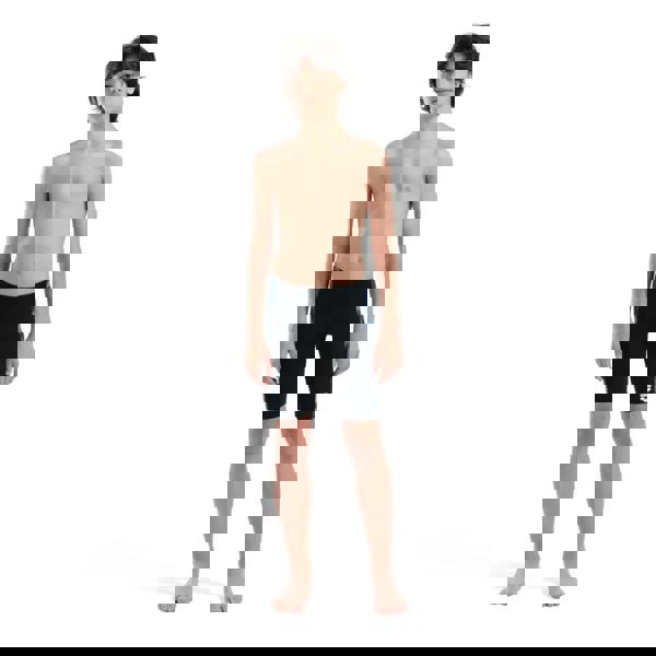 Arena Boys Draft swim jammer in black with blue panels and white logo