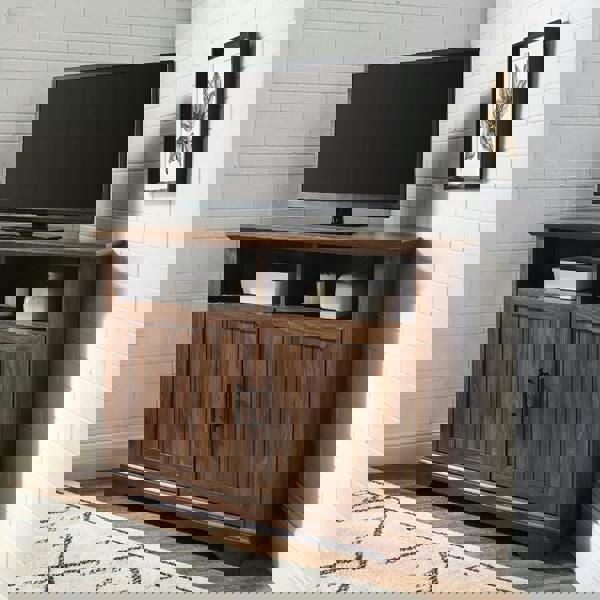 Centurion Supports SAVANNAH True-Corner-Friendly Walnut 6-Shelf Luxury Cabinet Suitable for Flat Screen TVs up to 50"