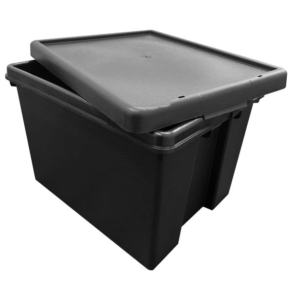 1 x Extra Large 24 Litre Stackable Black Strong Impact Resistant Plastic Container With Lid