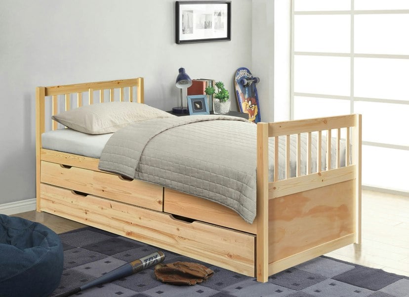 Comfy Living 3ft Pine Trundle Bed With Storage Drawers in Natural White or Grey