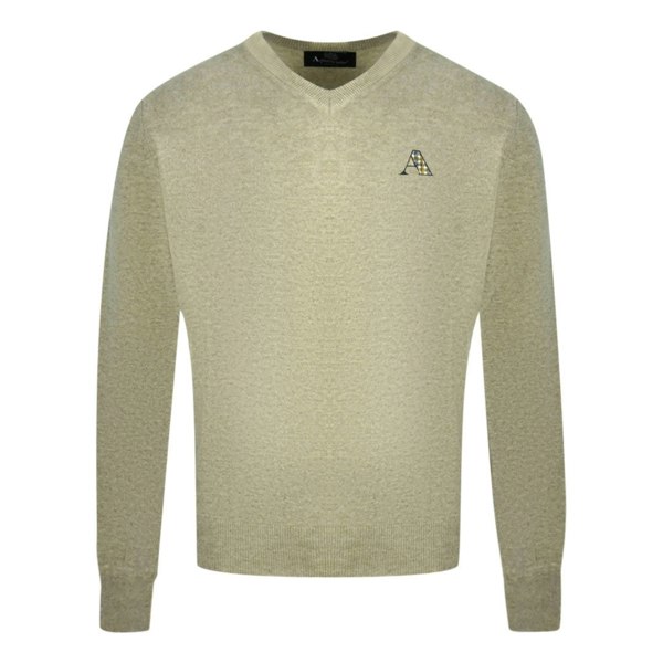 Aquascutum Check A Logo V-Neck Jumper - Beige