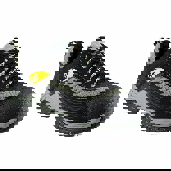 Caterpillar Moor Mens/Womens Safety Steel Toe SB Work Trainers Shoes, black and grey safety work trainers with steel toe caps and durable outsole for safety and comfort.