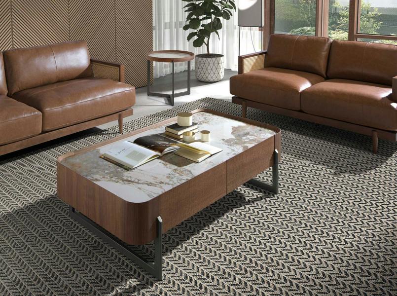 Angel Cerdá Rectangular coffee table in porcelain marble, walnut and dark metallic steel 2131