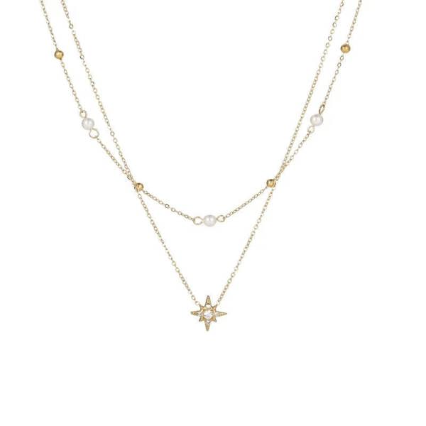 Elk & Bloom 14K Gold Double Star Satellite Pendant Necklace