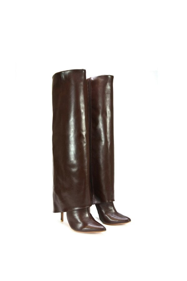XY LONDON Foldover Knee High Boots With Stiletto Heel
