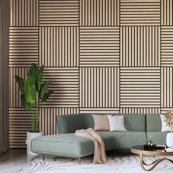 Wallsupply UltrAcoustic Eco Tile Wood Effect Recycled Felt & EPS Acoustic Slat Wall 58 x 29cm Panels, 6pcs 1.01m², Natural Oak