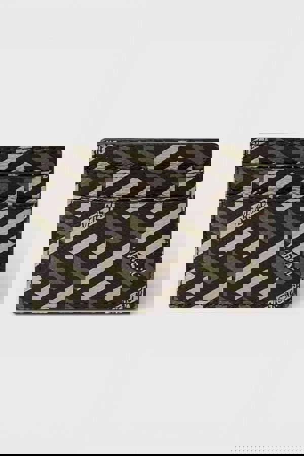 Versace La Greca Signature Card Case Black Kakhi