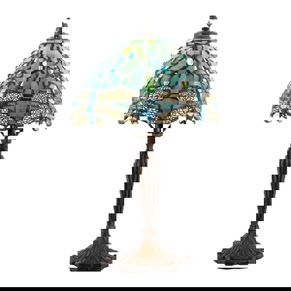 Handmade Emerald Green Stained Glass 8 Inch Tiffany Lamp with Dragonfly Design Image 3