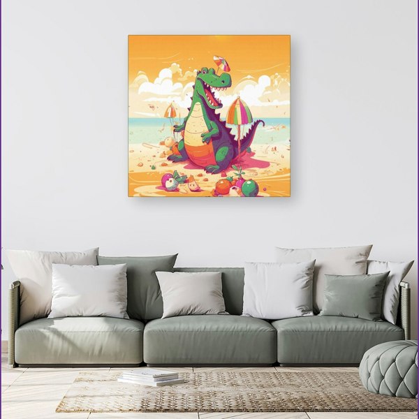 Warren Reed Crocodile On A Beach Holiday Canvas