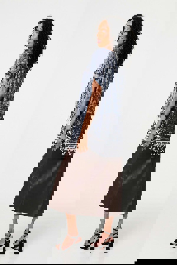 Grey | Feather Print Relaxed Short Sleeve Tunic