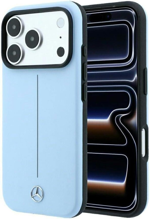 Mercedes Leather Semi Wrap Iconic Line Case with MagSafe for iPhone 17/18 Pro 6.3" Blue - MEHMP18L25PFWSTB