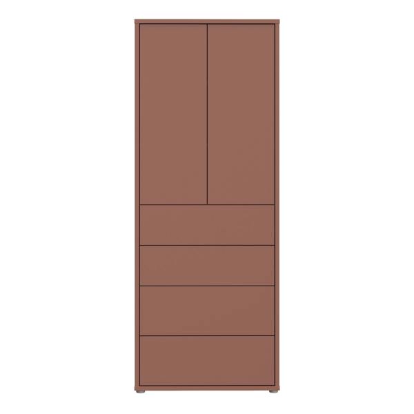 Furniture To Go Alice Springs Tall Storage Cabinet with Push-to-Open Doors & 4 Drawers in Terracotta