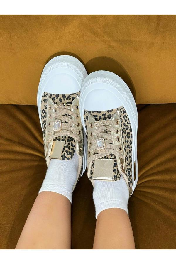 Angelah Lace Up Love Platform Trainers - Leopard