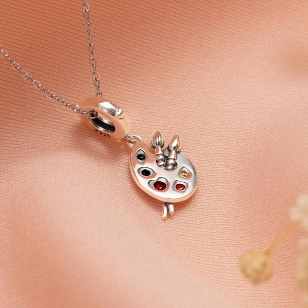 Parus Home Artist Palette Paintbrush Sterling Silver Necklace