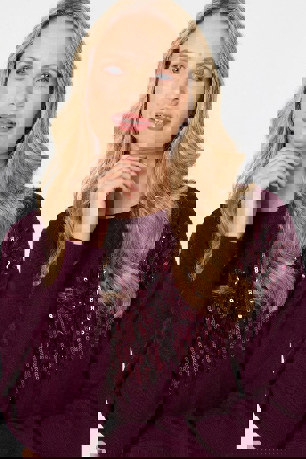 Red | Sequinned Detail Relaxed Jumper
