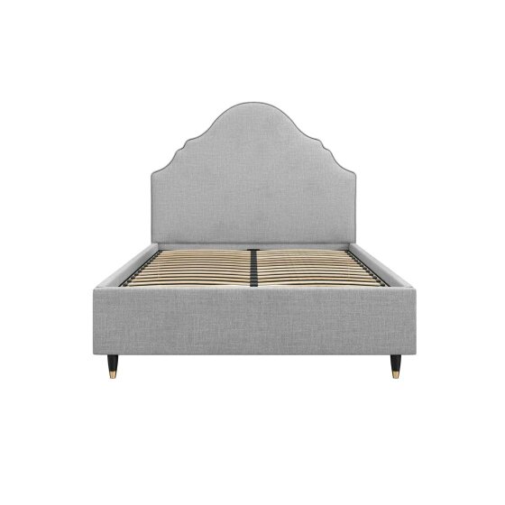 Wyld Haus Princeton Light Grey Linen Upholstered 4ft6 Double Bed Retro Headboard