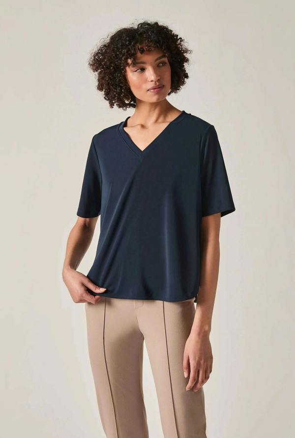 James Lakeland Navy Jersey V-Neck Top