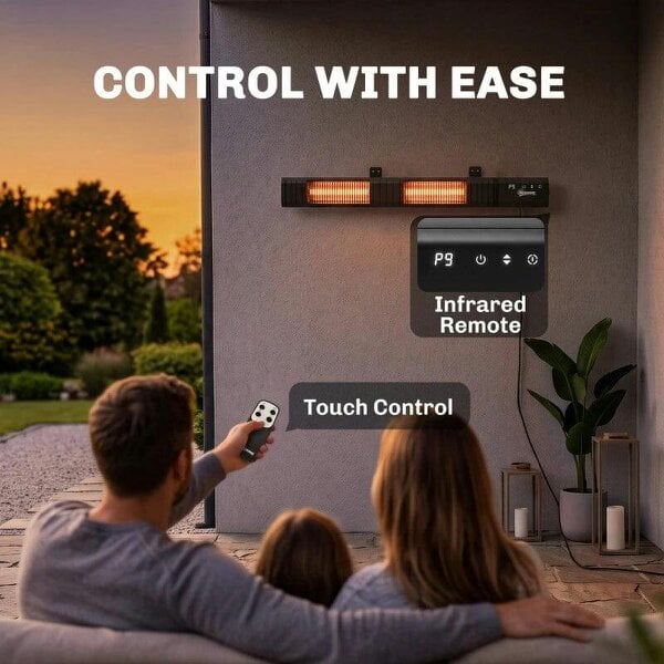 Bobobiy 3000 W Electric Infrared Patio Heater, Wall Mounted IP65 Garden Heater with 9 Heat Settings, 24 H Timer, Black