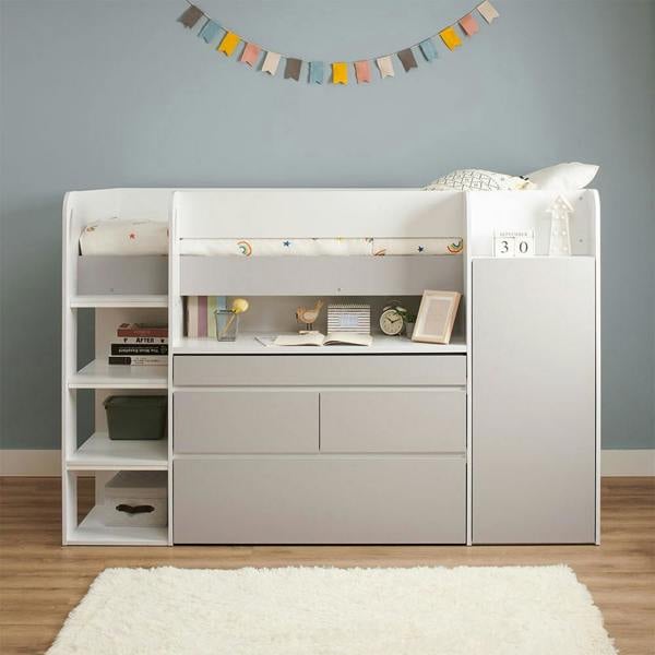 Flair Bailey Kids Cabin Bed with Desk & Storage White & Grey