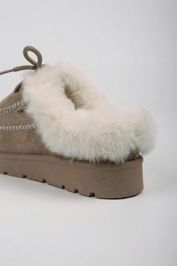 ikrush Aine Faux Fur Lace Up Platform Slipper Mules