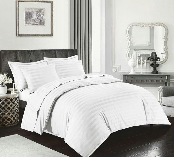 T-400 Satin Stripe White Duvet Cover Set