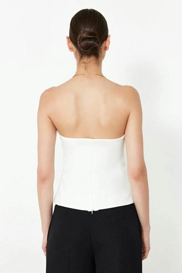 Hoxton Gal Strapless Fitted Draped Woven Blouse