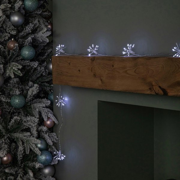 Samuel Alexander 2.7m Set of 10 Twinkling Christmas Starburst String Lights with 200 White LEDs