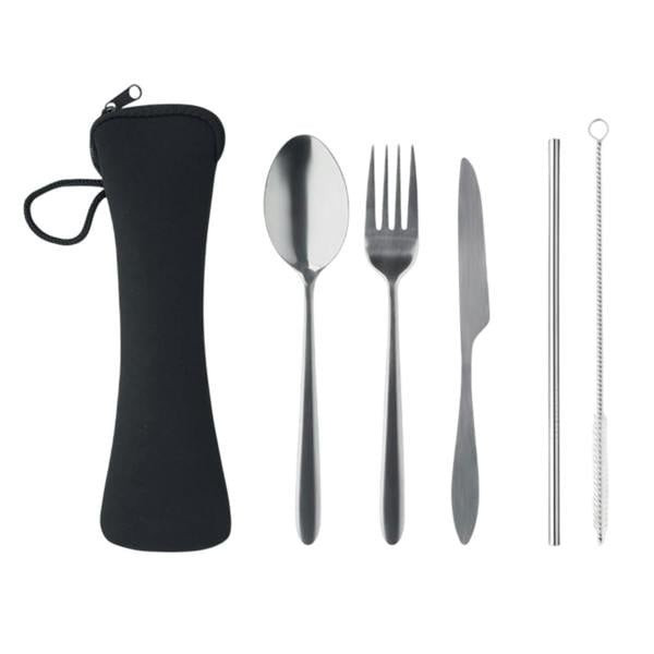 MidOcean 5 Service Reusable Stainless Steel Cutlery Set Set - Black - 