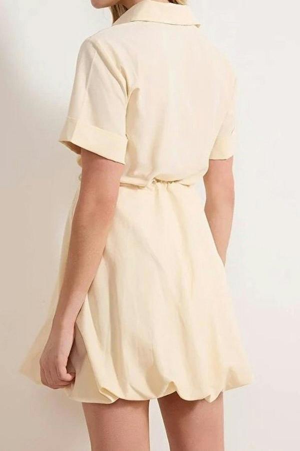 WOVCOR Lace-Up Mini Balloon Skirt Detail Woven Dress