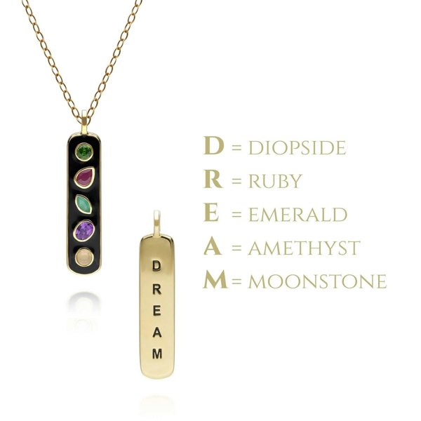 253P312101925 Coded Whispers Black Enamel 'Dream' Acrostic Gemstone Pendant Necklace in Sterling Silver 5