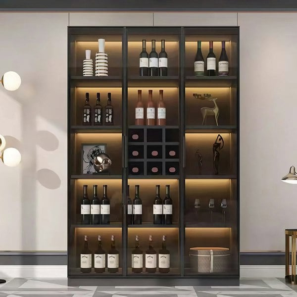 Hampshire I Wine Cabinet, Wine Storage With Glass Doors & Lights in a lifestyle setting with mirror bathroom cabinet