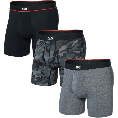 SAXX Men's Vibe Xtra 6" Boxer Briefs 3-PAIR PACK {SAXX-PP3VX} - Wood Camo Grey/Heather Grey/Black