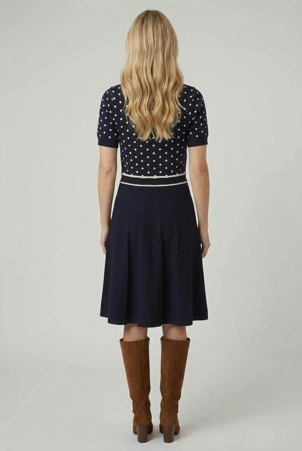 Izabel London Polka Dot Print Knit Midi Skater Dress