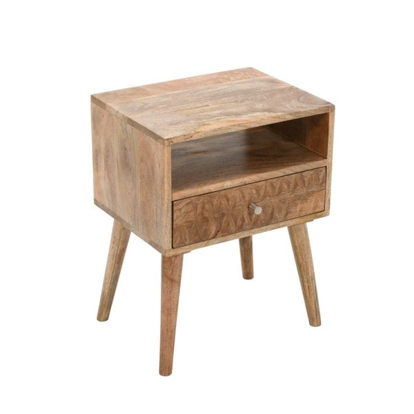 IH Design Zenon Light Mango Wood Bedside Table with 1 Drawer & Open Slot