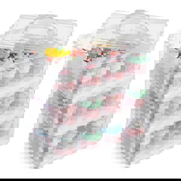 Gr8 Home 3 Tier Stackable Cupcake Carrier Box Muffin Cake Holder Plastic Clear Container