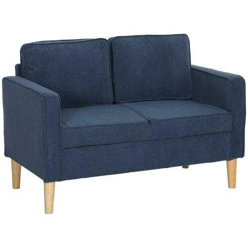Wyld Haus Rozike Nodi Corduroy Blue Compact 2 Seater Sofa Natural Wooden Legs