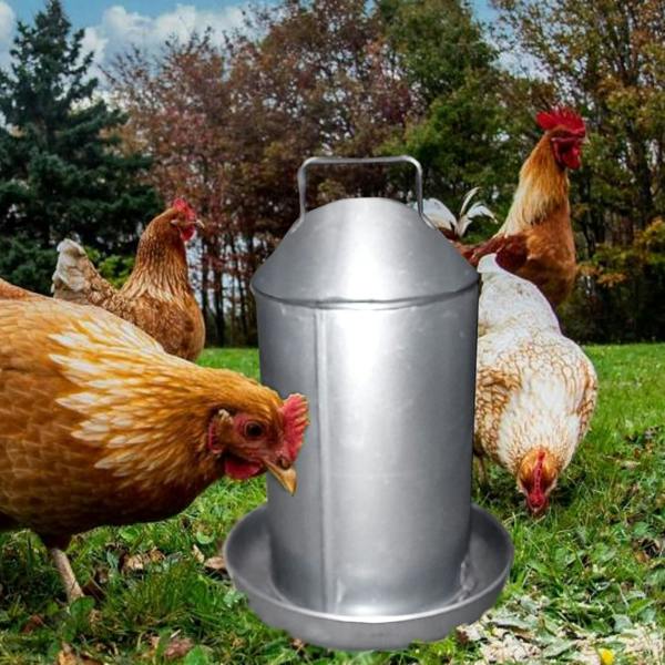 Ketoplastics Poultry Drinker Waterer Automatic Drinker 9L Capacity, Galvanised Steel with Handle for Hens, Ducks, Geese - 2 Gallon