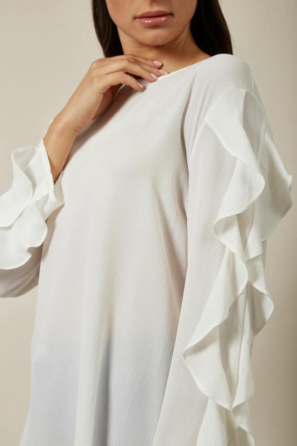 Hoxton Gal Oversized Ruffle Sleeve Relaxed Fit Top In White