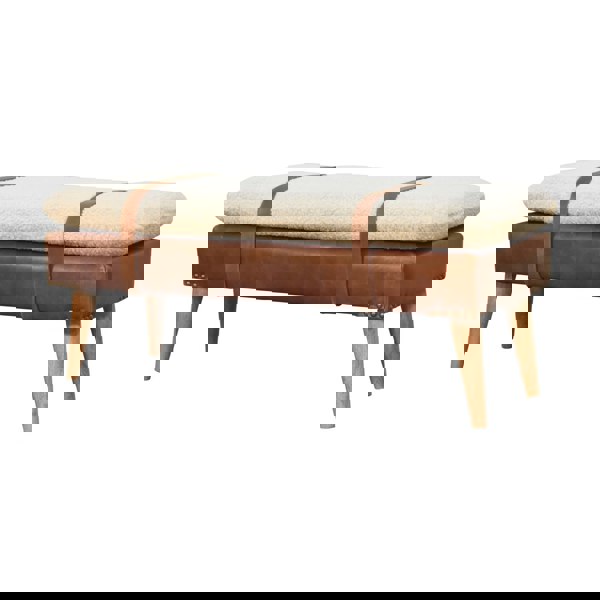 Artisan furniture Solid Wood BouclÃ© Buffalo Hide Leather Bench