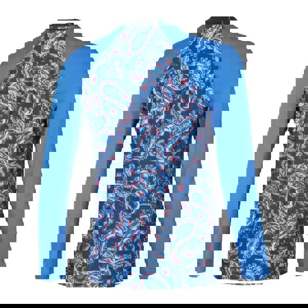 Speedo long sleeve panel printed swim tee in blue pink paisley