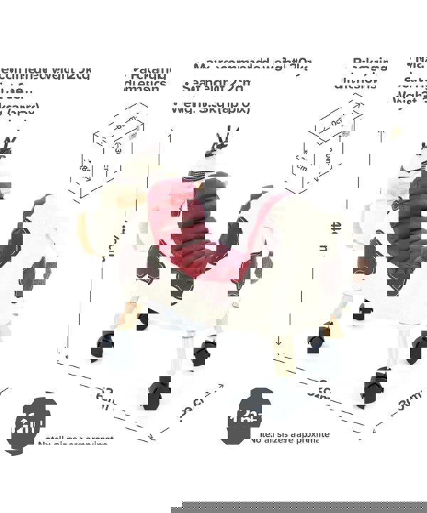 Infographic image of Moobert Cow Ride On Toy showing dimensions