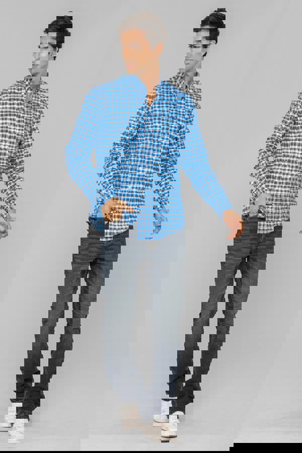 ENORSIA Men Button Down Collar Long Sleeve Shirt