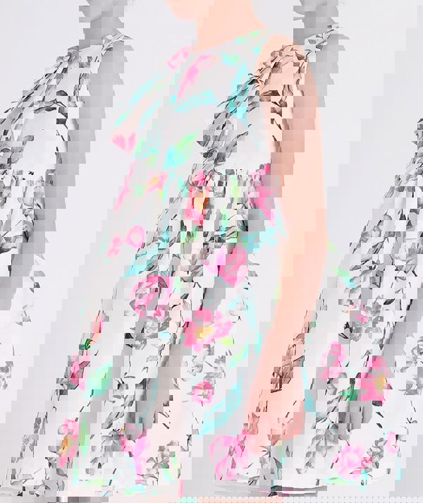 Mama Luma Girls Ruffle Floral Print Dress in White