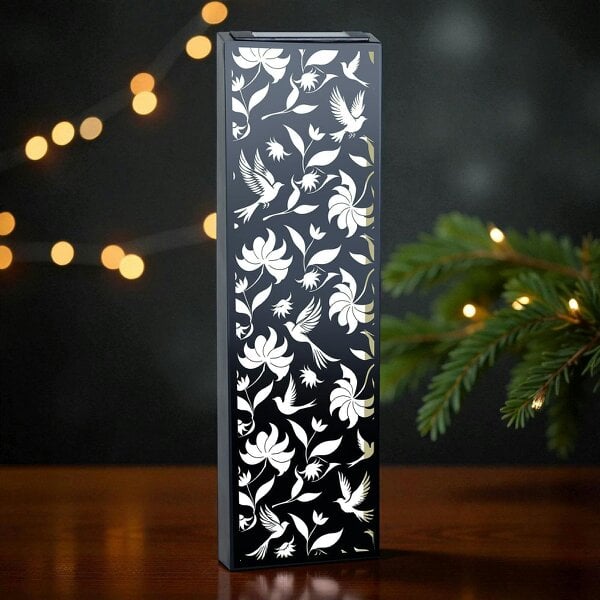 EDH Door Hardware Narrow Solar Wall Panel with Birds – Outdoor Metal Wall Art with LED Light – Garden & Fence Décor 60cm